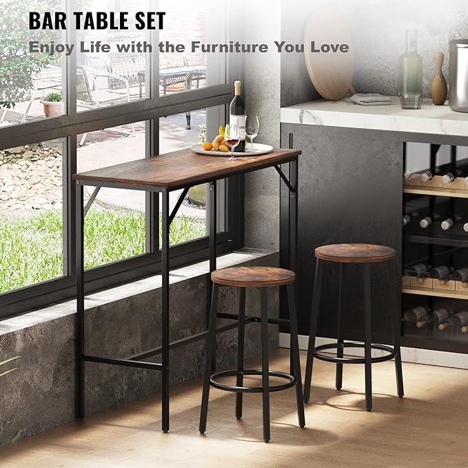 VEVOR Bar Table and Chairs Set 39" Pub Table Set with 2 Bar Stools Kitchen Dining Table and Chairs Set for 2 Iron Frame Counter Height Dining Sets for Home, Kitchen, Living Room - LeafyLoom