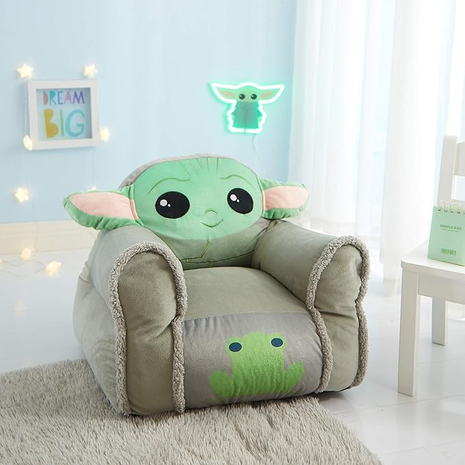 Idea Nuova Figural Mink with Sherpa Trim Bean Bag Chair for Toddlers and Kids, Star Wars Grogu - LeafyLoom