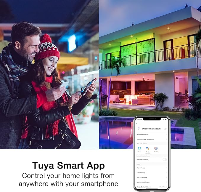 DAYBETTER Smart Light Bulbs, RGBCW Wi-Fi Color Changing Led Bulbs Compatible with Alexa & Google Home Assistant, A19 E26 9W 800LM Multicolor Bulb, No Hub Required, 6 Pack DAYBETTER