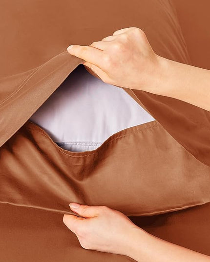 Bedsure Twin XL Sheet Set Dorm Bedding, Cooling Sheets Twin Extra Long Sheets, Rayon Derived from Bamboo, Deep Pocket Up to 16", Hotel Luxury Silky Bedding Sheets & Pillowcases, Burnt Orange - LeafyLoom