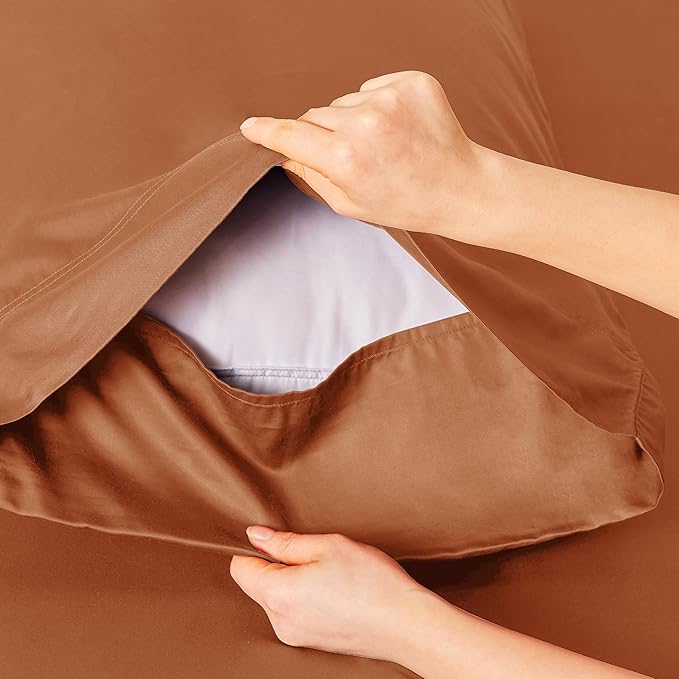 Bedsure Twin XL Sheet Set Dorm Bedding, Cooling Sheets Twin Extra Long Sheets, Rayon Derived from Bamboo, Deep Pocket Up to 16", Hotel Luxury Silky Bedding Sheets & Pillowcases, Burnt Orange - LeafyLoom