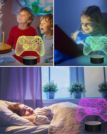 Attivolife Gamepad 3D Illusion Lamp, Controller Night Light with Remote Control + Timer 16 Color Changing Desk Lamp Kids Gamer Room Decor Plug in Best Cool Festival Birthday Gift for Boy Men - LeafyLoom