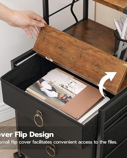 HOOBRO 2-Drawer File Cabinet, Filing Cabinet with Charging Station, Vertical Office Cabinet with Open Storage Shelf, Printer Stand, A4/Letter Size, Nonwovens Drawer, Rustic Brown and Black BFK23UWJ01 - LeafyLoom