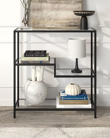 Henn&Hart 36" Tall Rectangular Bookcase in Blackened Bronze, for Home Office, Living Room - LeafyLoom