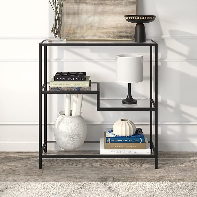 Henn&Hart 36" Tall Rectangular Bookcase in Blackened Bronze, for Home Office, Living Room - LeafyLoom