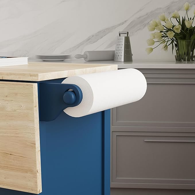 Homestyles Mobile Kitchen Island Cart with Wood Drop Leaf Breakfast Bar, Blue - LeafyLoom