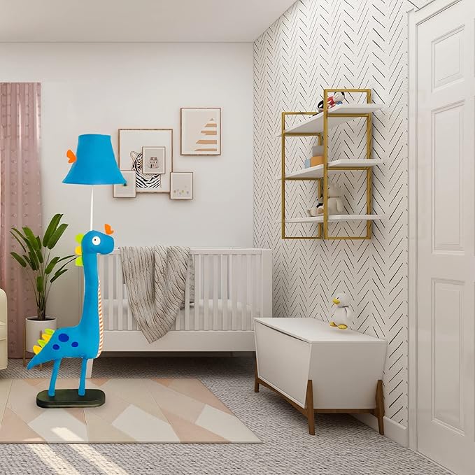 Kids Floor Lamp, Blue Dinosaur Design 50 Inch Modern Floor Lamp for Bedroom, Hand-Stitched Toy Standing Lamp for Living Room, Package Come with an E26 LED Bulb - LeafyLoom
