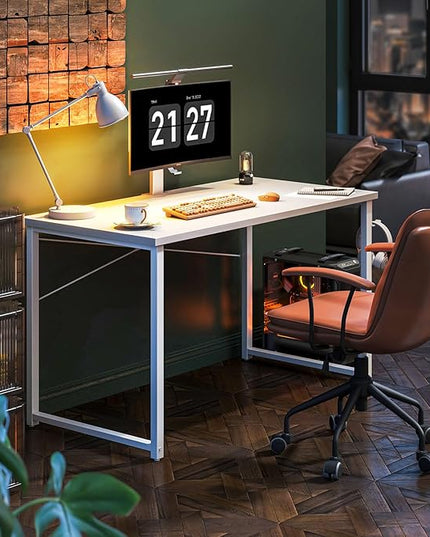 Coleshome 48 Inch Computer Desk, Modern Simple Style Desk for Home Office, Study Student Writing Desk, White - LeafyLoom