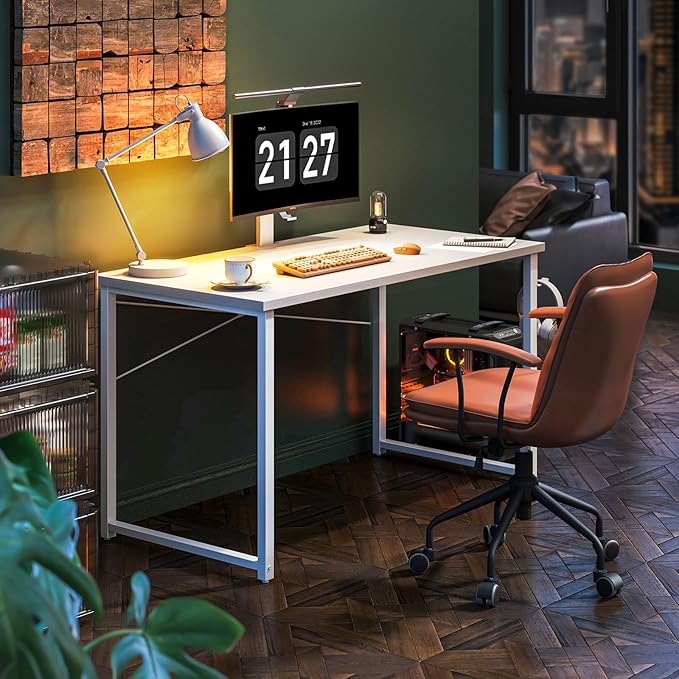 Coleshome 48 Inch Computer Desk, Modern Simple Style Desk for Home Office, Study Student Writing Desk, White - LeafyLoom