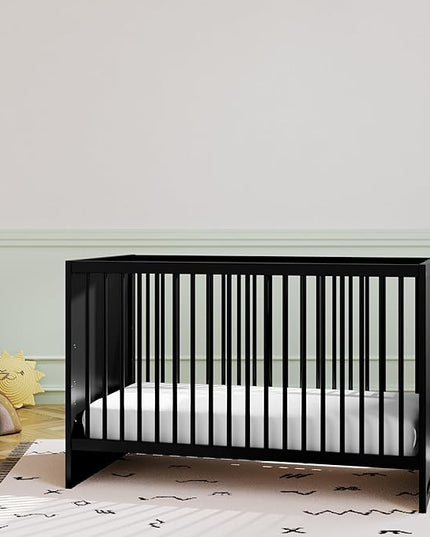 Storkcraft Calabasas 3-in-1 Convertible Crib (Black) – GREENGUARD Gold Certified, Fits Standard Crib Mattress, Converts to Toddler Bed, Modern Style, Easy 30-Minute Assembly - LeafyLoom