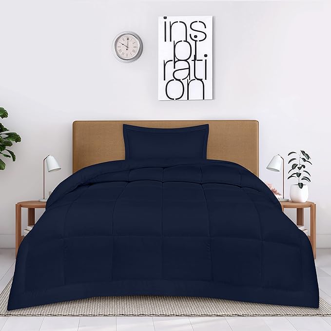 Utopia Bedding Twin Comforter Set Kids with 1 Pillow Sham, Bedding Comforter Sets, Down Alternative Navy Comforter, Soft and Comfortable, Machine Washable - LeafyLoom