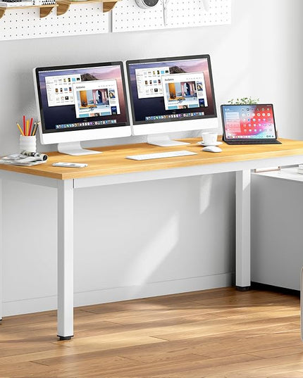 DlandHome 63 inches X-Large Computer Desk, Composite Wood Board, Decent and Steady Home Office Desk/Workstation/Table, BS1-160TW Teak and White Legs, 1 Pack - LeafyLoom