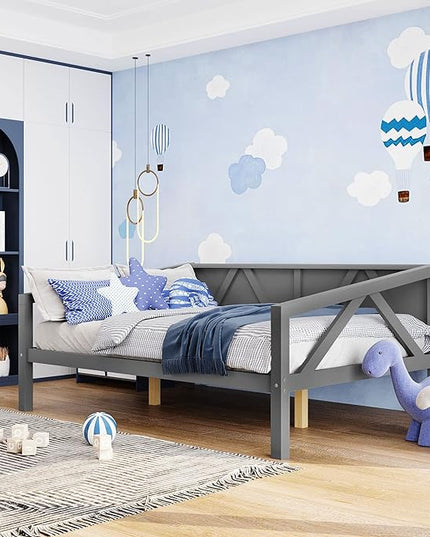 Jintop Full Size Daybed with Additional Storage Space,Sturdy Sofa Bed Frame W/ 8 Wood Slat Support,Easy to Install,for Teens Kids Girls Boys,Living Room Bedroom Apartment,Gray - LeafyLoom