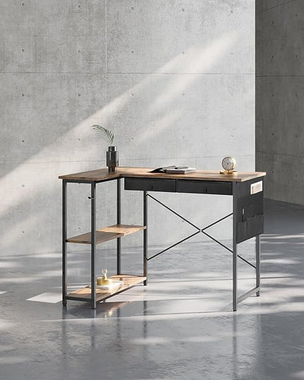 Ｍａｉｈａｉｌ Maihail Home Office Desk with Drawers Shelves, 39” Computer Corner Desk, Small Space, Small L Shaped Desk with Side Storage for Bedroom, Rustic Brown - LeafyLoom