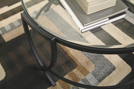 Signature Design by Ashley Tarrin Contemporary Glass Top Round 3-Piece Table Set, Includes Coffee Table and 2 End Tables, Black - LeafyLoom
