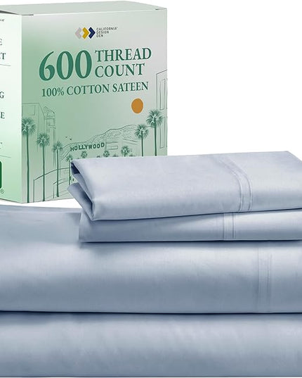 California Design Den California King Sheet Set - 100% Cotton, 600 Thread Count Deep Pocket Cal King Sheet Set, Luxury Hotel-Quality Sheets with Soft Sateen Weave - Blue - LeafyLoom