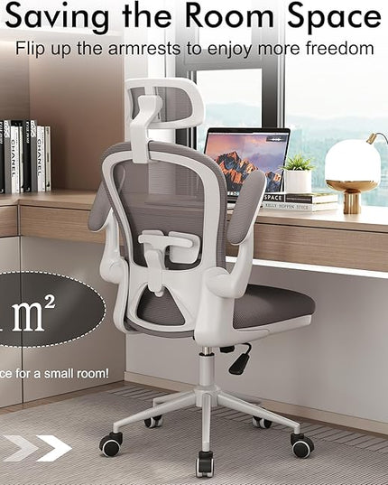 Ergonomic Office Chairs with Adjustable Lumbar Support,Mesh Desk Chair with Adjustable Arms and Wheels,Computer Desk Chair for Home Office Essentials（Headrests,White） - LeafyLoom