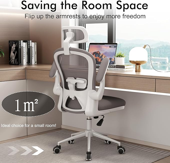 Ergonomic Office Chairs with Adjustable Lumbar Support,Mesh Desk Chair with Adjustable Arms and Wheels,Computer Desk Chair for Home Office Essentials（Headrests,White） - LeafyLoom