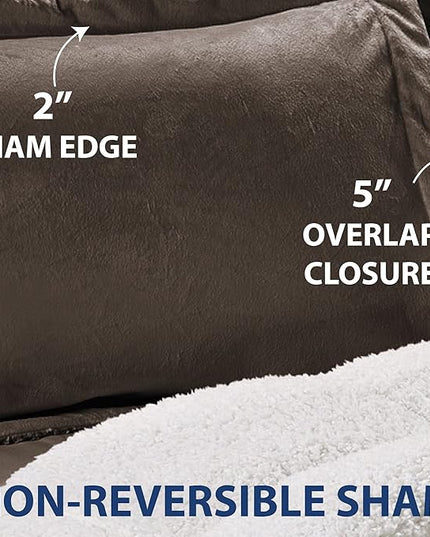 Cathay Home Queen Comforter Set: Ultra Soft and Plush Reversible Micromink and Sherpa 3-Piece Bedding Set, Chocolate, Queen (90" x 90") - LeafyLoom