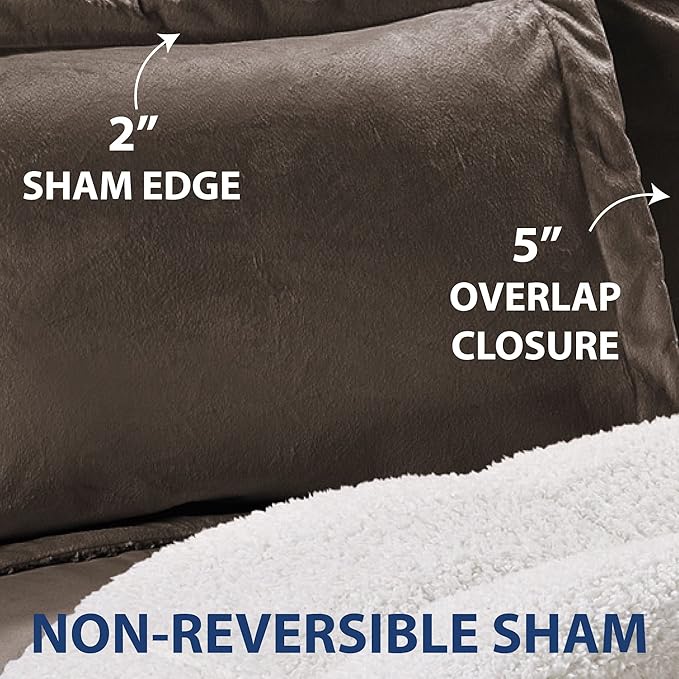 Cathay Home Queen Comforter Set: Ultra Soft and Plush Reversible Micromink and Sherpa 3-Piece Bedding Set, Chocolate, Queen (90" x 90") - LeafyLoom