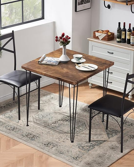 VECELO 3-Piece Dining Room Kitchen Table and Pu Cushion Chair Sets for Small Space, Seating for two, Brown - LeafyLoom