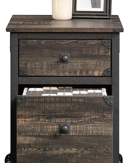 Sauder Steel River File Pedestal, L: 20.87" x W: 23.86" x H: 26.58", Carbon Oak Finish - LeafyLoom