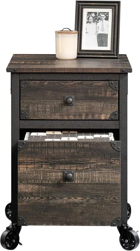 Sauder Steel River File Pedestal, L: 20.87" x W: 23.86" x H: 26.58", Carbon Oak Finish - LeafyLoom