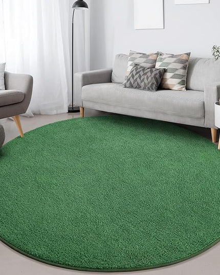 Round Area Rugs for Bedroom Living Room, 4x4 Green Super Soft Comfy Thickened Memory-Foam Indoor Circle Carpets, Modern Aesthetic Minimalist Carpet for Boys Girls Adults Nursery Home Décor - LeafyLoom