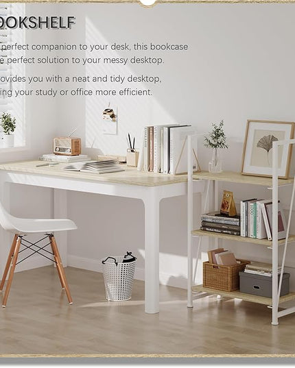4NM No-Assembly Folding Bookshelf Storage Shelves 3 Tiers Vintage Bookcase Standing Racks Study Organizer Home Office (Natural and White) - LeafyLoom