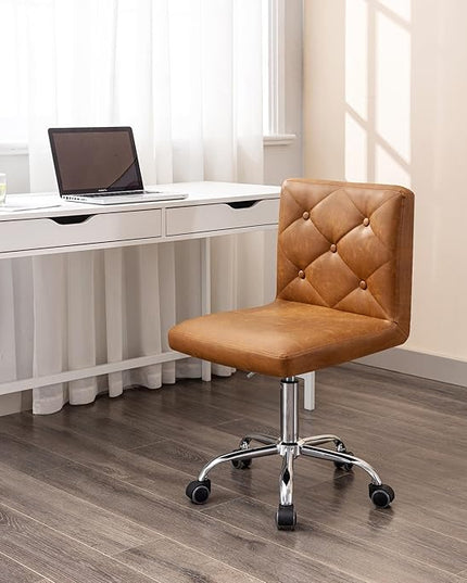 VECELO PU Leather Mid-Back Armless Desk Chair Adjustable Height 360° Rolling Swivel for Home Office Work, Brown - LeafyLoom