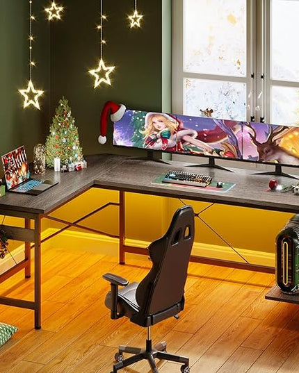 Coleshome 66" L Shaped Gaming Desk, Corner Computer Desk, Sturdy Home Office Computer Table, Writing Desk, Larger Gaming Desk Workstation, Grey Oak - LeafyLoom