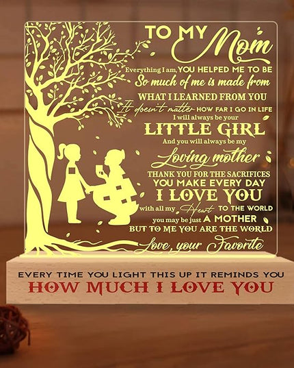to my Mom 3D Illusion Lamp w/Wooden Base USB Powered, Mom Acrylic Night Light, Gift from Son Boy Kid, Bonus Mom Stepmom Gift, Lamp Present for Mom Mother, Gift for Birthday Mothers Day - LeafyLoom