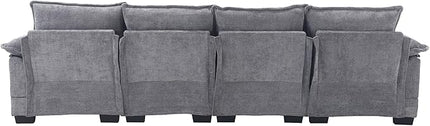 6 Seater Overstuffed Modular Sectional Sofa Cloud Couch with Double Chaise Lounge, U Shaped Chenille Upholstered Leisure Sofa&Couches with Memory Foam and Waist Pillows for Living Room Office - LeafyLoom