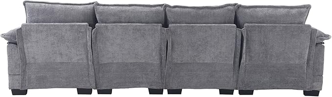 6 Seater Overstuffed Modular Sectional Sofa Cloud Couch with Double Chaise Lounge, U Shaped Chenille Upholstered Leisure Sofa&Couches with Memory Foam and Waist Pillows for Living Room Office - LeafyLoom