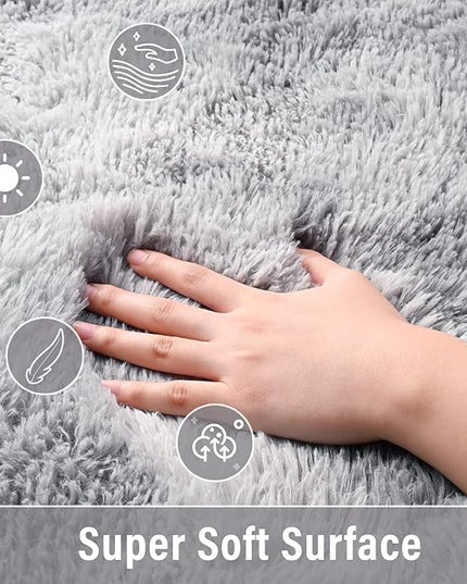 Merelax Soft Shaggy Rug for Kids Bedroom, Oval 2.6'x5.3' Plush Fluffy Rugs for Living Room, Furry Carpet for Teen Girls Room, Anti-Skid Fuzzy Comfy Rug for Nursery, Cute Baby Play Mat,Tie-dyed Grey - LeafyLoom