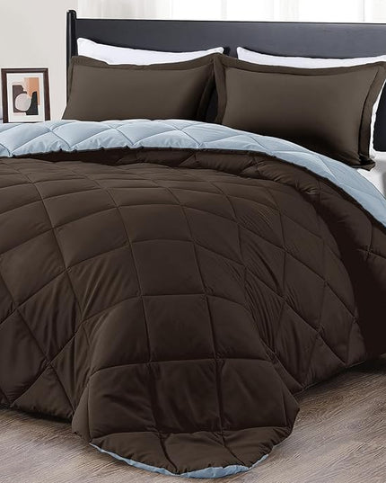 downluxe King Size Comforter Set - Brown and Blue King Comforter, Soft Bedding Sets for All Seasons -3 Pieces - 1 Comforter (104"x92") and 2 Pillow Shams(20"x36") - LeafyLoom
