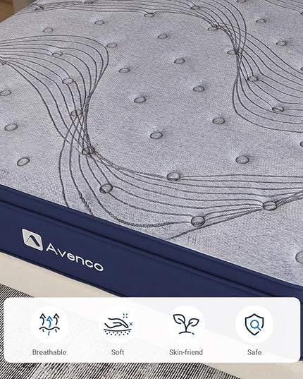 Avenco Mattress Queen, 12 Inch Queen Mattress Hybrid, Medium Firm Queen Mattress in a Box for Pressure Relief and Sound Sleep, Wrapped Coils and CertiPUR-US Foam, Soft Breathable Fabric - LeafyLoom