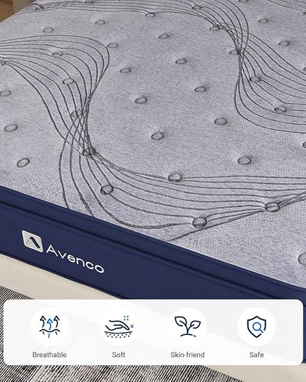 Avenco Queen Mattress, 10 Inch Mattress Queen Hybrid, Medium Firm Queen Mattress in a Box for Pressure Relief and Sound Sleep, Wrapped Coils and CertiPUR-US Foam, Soft Breathable Fabric - LeafyLoom