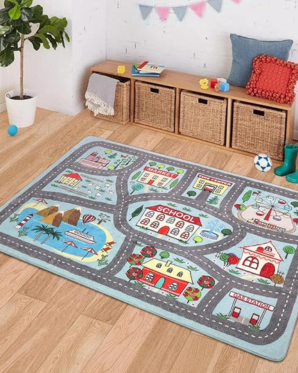 LIVEBOX Kids Rug 3'x5' Car Rug Play Mat for Playing Cars Toys, City Life Playroom Rug Educational Carpet for Children Boy Girl,Road Traffic Nursery Rug for Kids Room Play Area - LeafyLoom