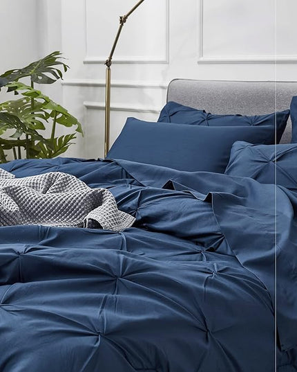 Bedsure Full Size Comforter Sets - Bedding Sets Full 7 Pieces, Bed in a Bag Navy Blue Bed Sets with Comforter, Sheets, Pillowcases & Shams, Adult & Kids Bedding - LeafyLoom