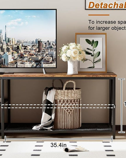 TV Stand for TV up to 75 Inch, Long 70" TV Cabinet with 3-Tier Storage Shelves,Entertainment Center TV Console Table for Living Room with Industrial TV Metal Frame, Rustic Brown - LeafyLoom