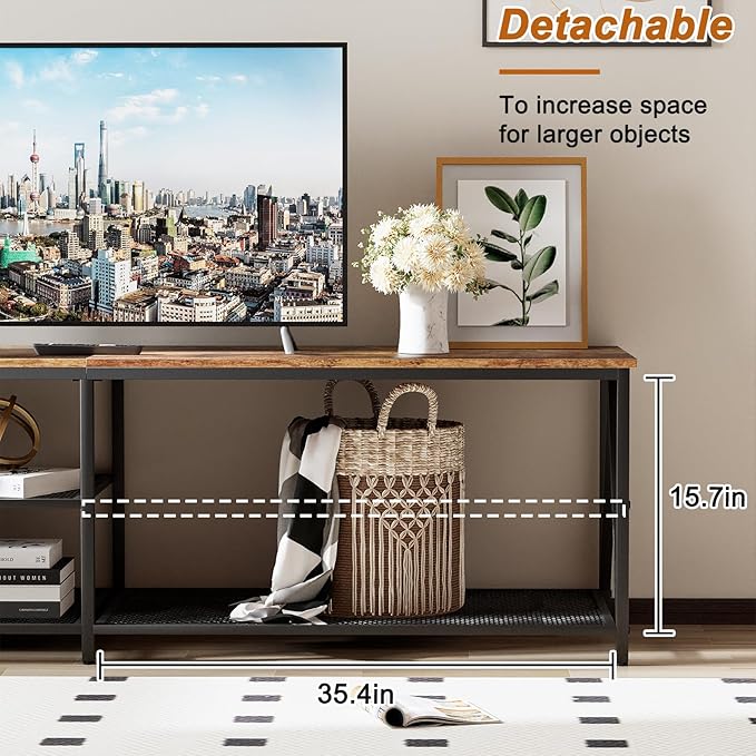 TV Stand for TV up to 75 Inch, Long 70" TV Cabinet with 3-Tier Storage Shelves,Entertainment Center TV Console Table for Living Room with Industrial TV Metal Frame, Rustic Brown - LeafyLoom