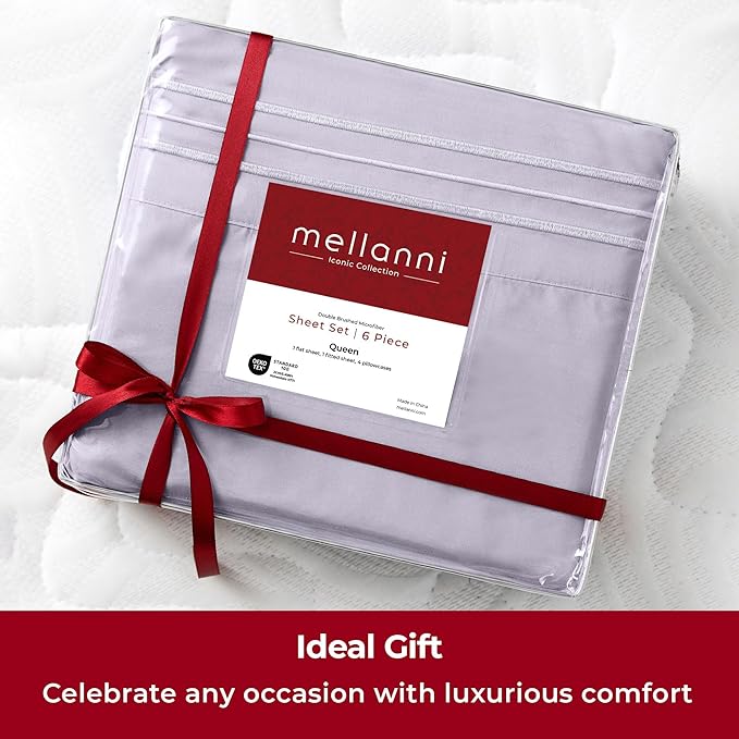 Mellanni King Sheets Set - 6 PC Iconic Collection Bedding Sheets & Pillowcases - Hotel Luxury, Ultra Soft, Cooling Bed Sheets - Deep Pocket up to 16 inch - 6 PC (King, Lavender w/Extra Pillow Cases) - LeafyLoom