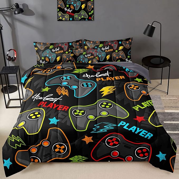 5 pieces Gamer Comforter Set for Boys Gaming bedding set Twin Size,Video Game Controller Comforter for Boys Kids Adult 3D Gamepad Microfiber Bed in A Bag Sets3011,Twin - LeafyLoom