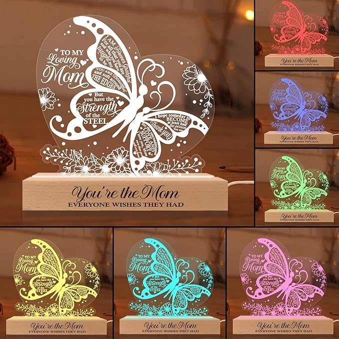 Gifts for Mom from Daughter Son | Mom Birthday Gifts | Acrylic Night Lamps for Mother | Things to Get Your Mom on Valentines Day, Thanksgiving, Christmas, Mothers Day | Butterfly Shaped - LeafyLoom
