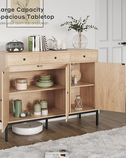 Brafab Rattan Cabinet Storage Sideboard Buffet Table Accent Console for Living Room Entryway Kitchen Dining Room 3 Drawers - LeafyLoom