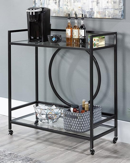 Sauder International Lux Bar Cart, Black Finish - LeafyLoom