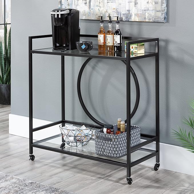 Sauder International Lux Bar Cart, Black Finish - LeafyLoom