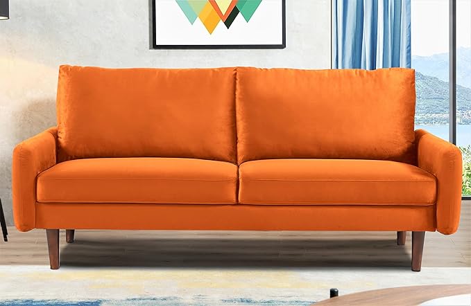 US Pride Furniture Kent Modern Velvet Sofa, Comfortable 3 Seater Couch for Living Rooms and Small Spaces, Ideal Studio Apartment Furniture with Sleek Design, Orange - LeafyLoom