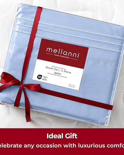 Mellanni Twin Sheets Set - 3 PC Iconic Collection Bedding Sheets & Pillowcases - Hotel Luxury, Extra Soft, Cooling Bed Sheets - Deep Pocket up to 16 inch (Twin, Sky Blue) - LeafyLoom